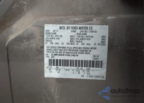 2017 Lincoln Mkx Select z USA, uszkodzony, nr VIN 2LMPJ6KR1HBL54016